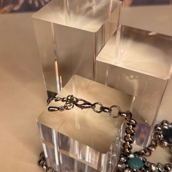 Vintage Estate Floral Turquoise Colored and Silver Toned Necklace Lot A15 - Picture 5 of 6